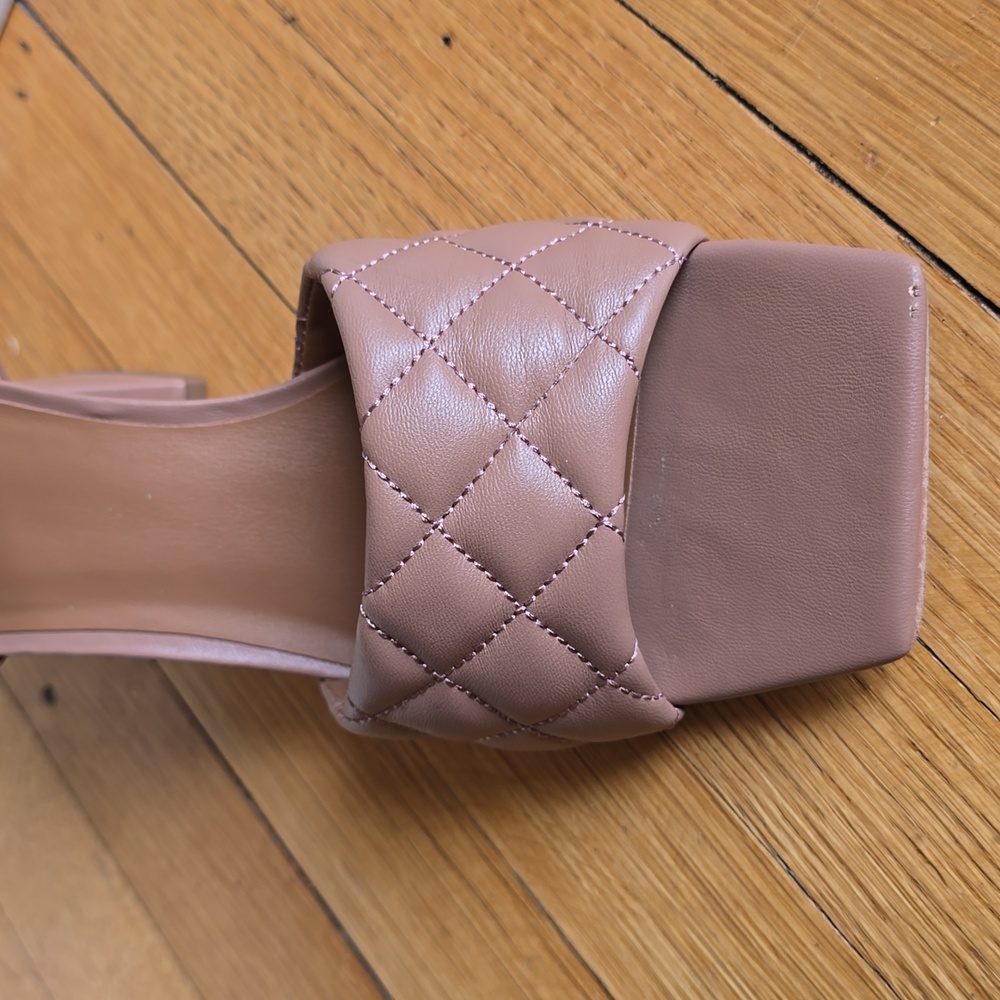 Open Edit, Quilted Square Toe Block Heel Sandals, Tan Mocha, EUC, Women's 8M - Picture 11 of 15